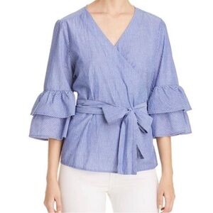 🌹20 for $20 beachlunchlounge Blue Striped Ruffle Sleeve Blouse